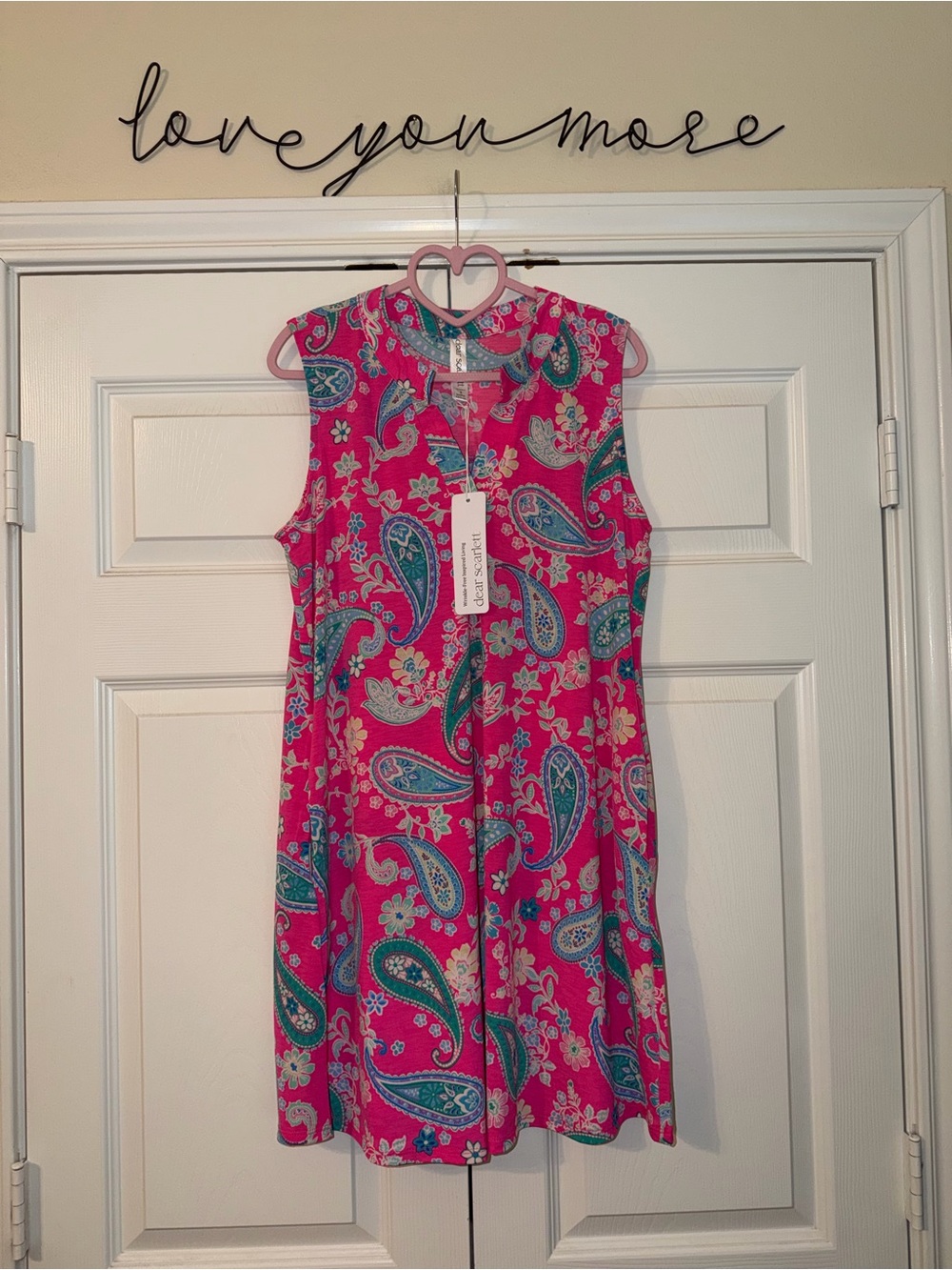 Sleeveless Pink Paisley Midi Dress with Teal Accents